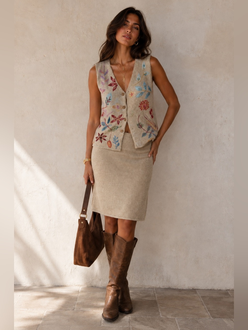 Colorful Embroidered Botanical Knit Sweater Vest - Size Small - Picture 15 of 15